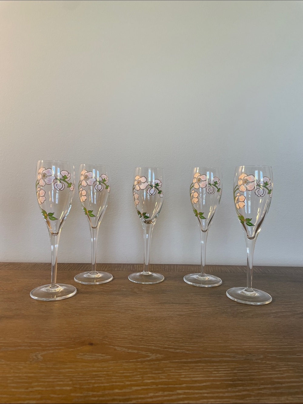 Perrier Jouet Hand-Painted Champagne Flutes - Set of 5
